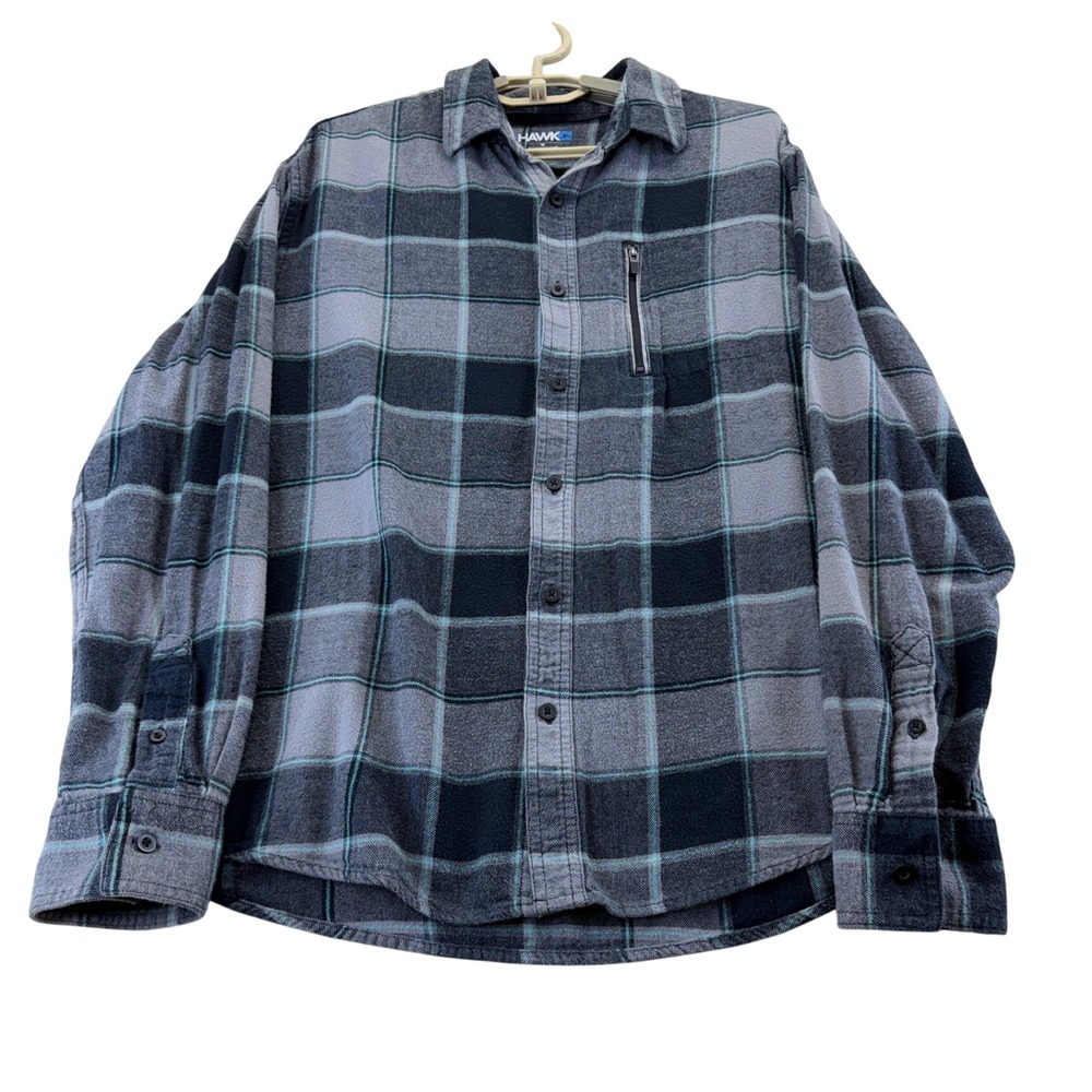 Tony Hawk Shirt Mens M Grey Plaid Flannel Button Down Zip Pocket Long Sleeve